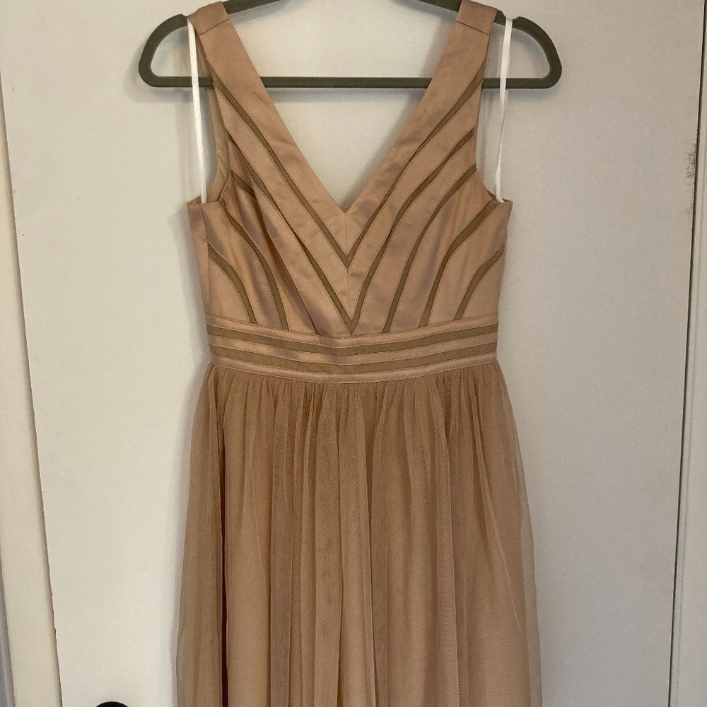 Modcloth Champagne V-neck tulle and satin dress